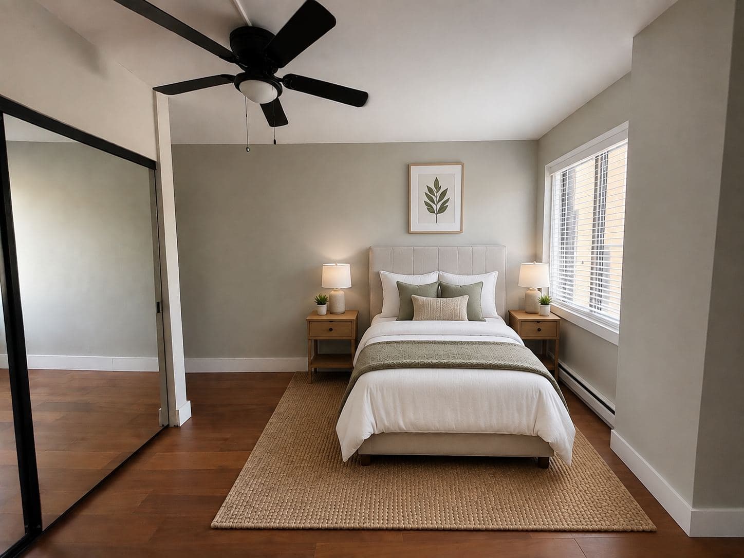 Bedroom with mirrored closet